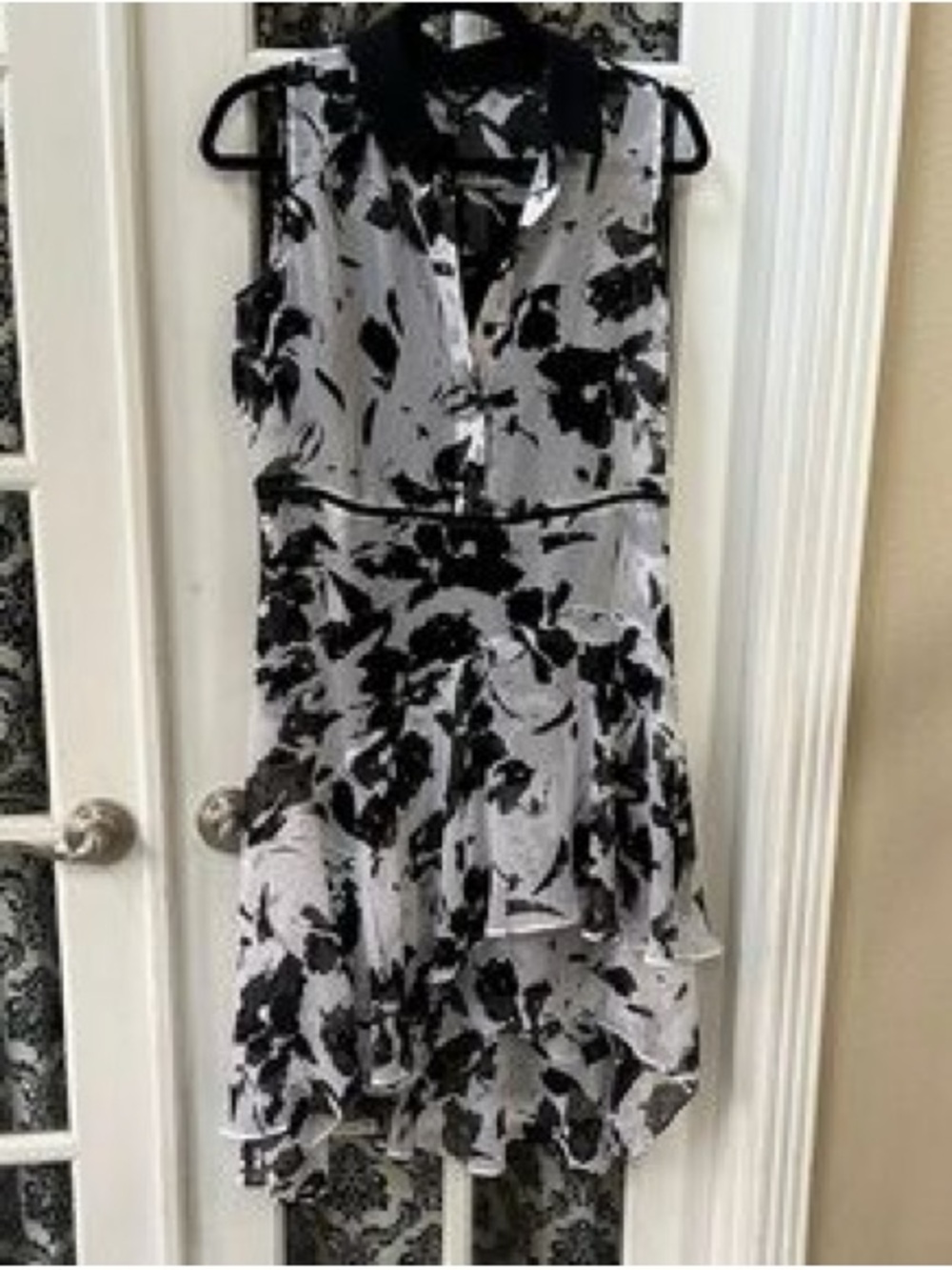 Simply Vera Vera Wang Black and White Floral Ruffle Hem Dress